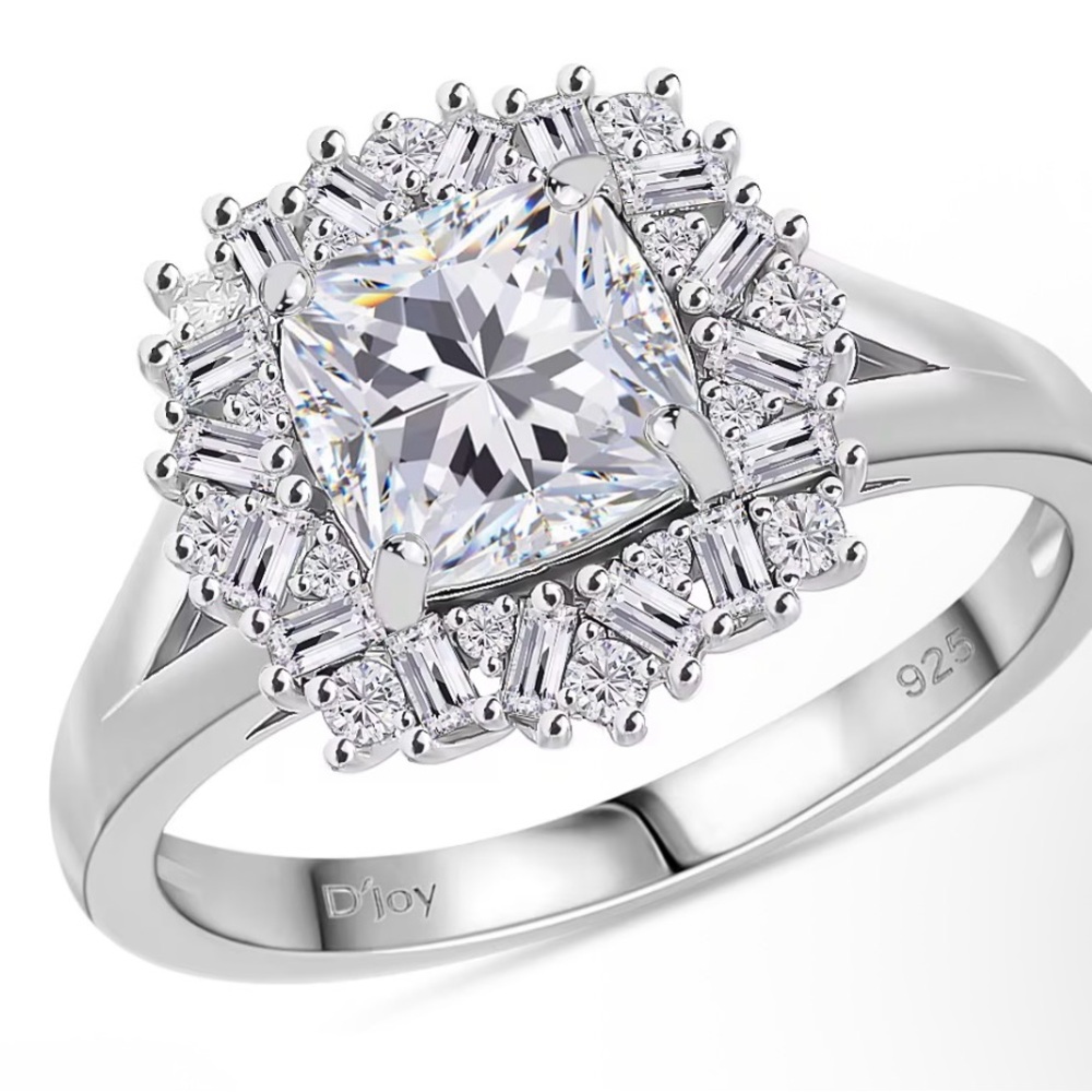 Old Mine Cut Moissanite 1.85 ctw Halo Ring in Rhodium Over Sterling Silver
